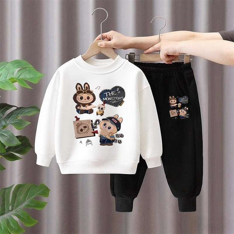 儿童拉布布卫衣套装秋冬季新款男女童加绒上衣长裤大童运动两件套