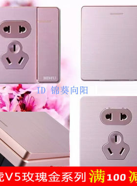 壁虎开关插座金属拉丝一开五孔