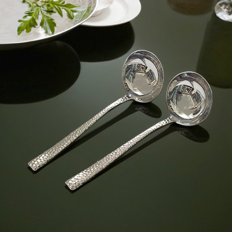 锤纹汤勺304不锈钢加厚家用短汤壳漏壳盛汤粥烹饪加深火锅调料勺