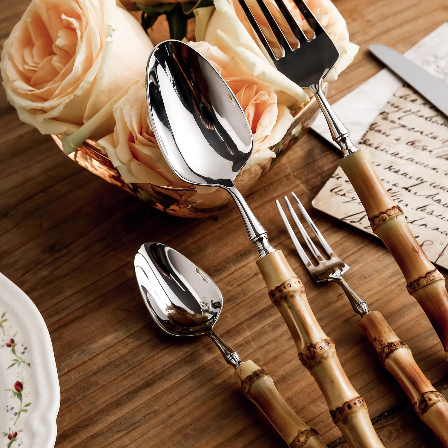 真竹子竹节柄牛排刀叉勺304不锈钢餐具西餐叉子小勺水果叉甜品勺,餐饮具,西餐餐具套装,淘宝优惠券,粉丝福利购,淘宝优惠卷