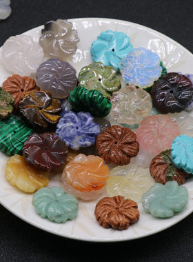 玉石水晶玛瑙宝雕刻花朵diy配件