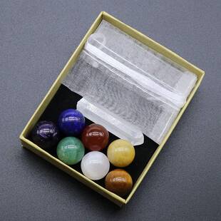 893-16mm水晶玛瑙查克拉七彩石圆球套装 白水晶原石柱子瑜伽石