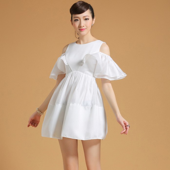 欧美大牌女装2016夏装李小璐明星同款性感蓬蓬裙喇叭袖露肩连衣裙