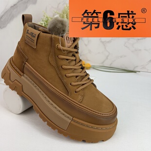 第六感2025新款头层牛皮高帮皮鞋男冬季加绒保暖商务羊毛皮毛一体