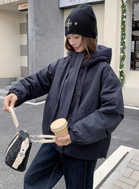 ins复古连帽派克服女外套25新款冬季韩国超火宽松加厚小个子上衣