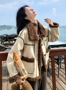 ins复古鹿皮绒羊羔毛棉服外套女25新款冬季韩版复古宽松加厚棉袄