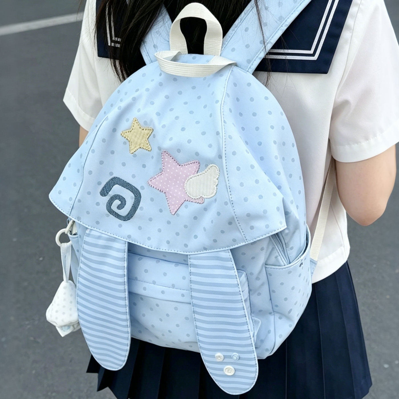 高颜值背包学生波点兔子耳朵书包女追星痛包大容量外出可爱双肩包图片
