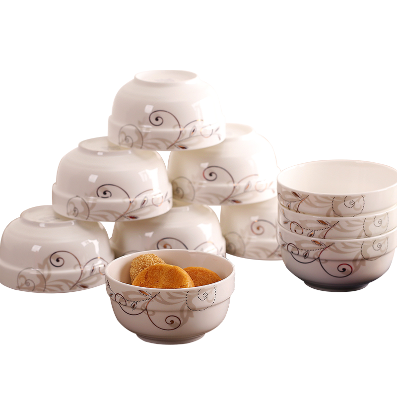 創(chuàng)意10只套裝米飯碗家用陶瓷碗中式餐具簡約個(gè)性吃飯喝湯迷你小碗