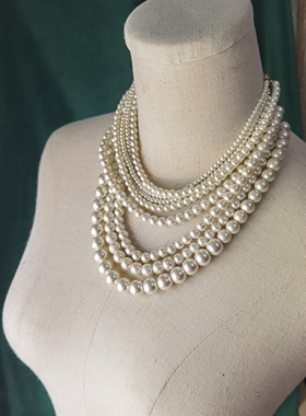 中古首饰 超多股琉璃珍珠项链 有延长链 少见款