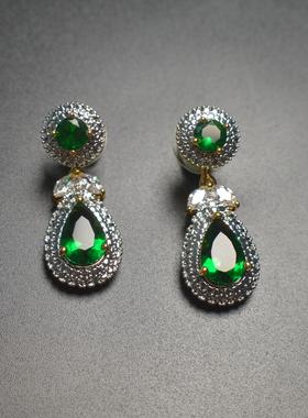 中古 JBK 复刻DI一夫人杰奎琳祖母绿色吊坠耳钉