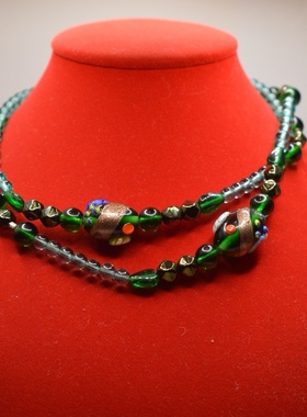 中古首饰 意大利慕拉诺绿琉璃项链 成色好 不退换