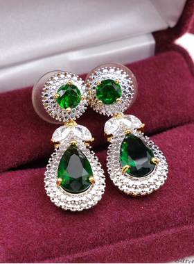 中古 JBK 复刻DI一夫人杰奎琳祖母绿色吊坠耳钉 成色新