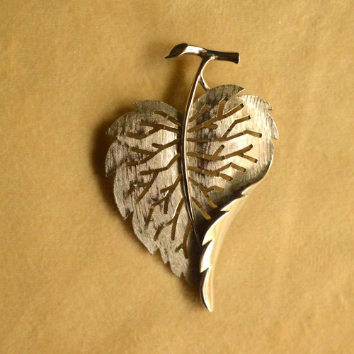 中古首饰 翠法丽Trifari 60s素银镂空树叶胸针 成色好 不退换