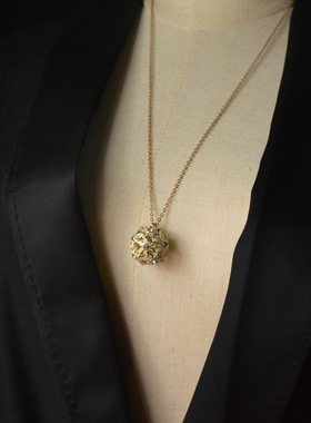 中古 珐琅花球吊坠长项链 不退换