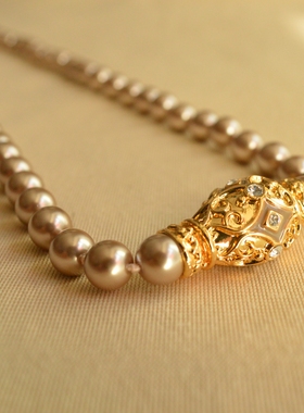 中古 Joan rivers 香槟色琉璃珍珠长项链 长约72 成色好