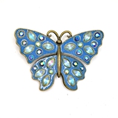 中古首饰 不退换 成色新原盒包装 Avon NR蓝珐琅古铜蝴蝶胸针