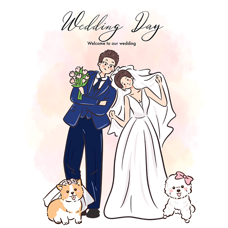 手绘头像q版情侣婚礼婚纱照定制卡通人形立牌迎宾牌动漫礼物请柬