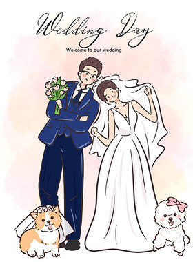 手绘头像q版情侣婚礼婚纱照定制