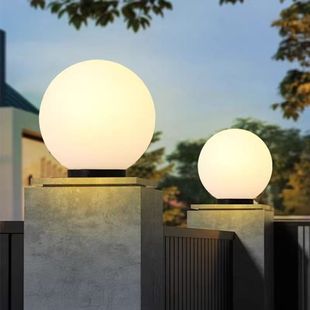 户外防水纯白月球太阳能柱头灯别墅围墙灯庭院月球景观大门柱子灯