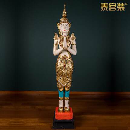 泰国进口工艺品迎宾人佛像落地摆件泰国餐厅泰式spa按摩店佛雕塑