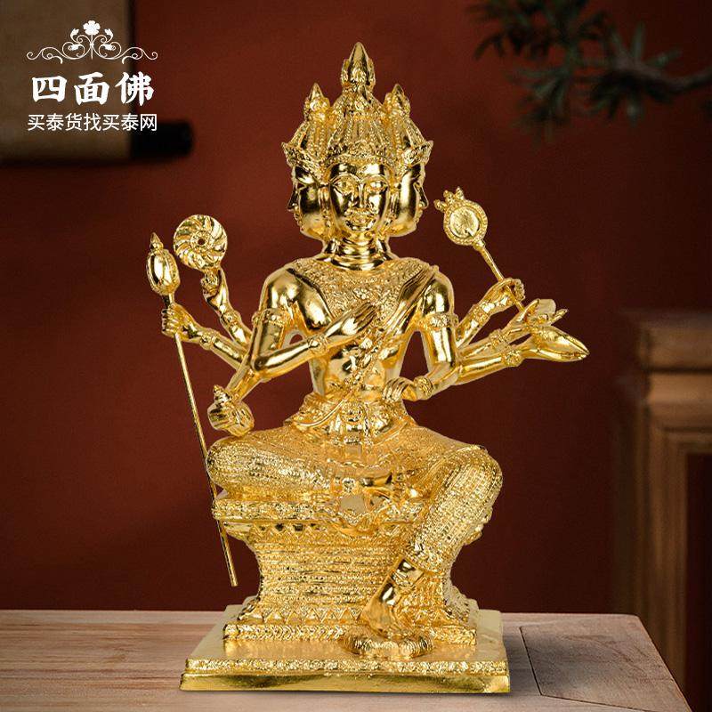 纯铜贴金四面佛立尊摆件铜像