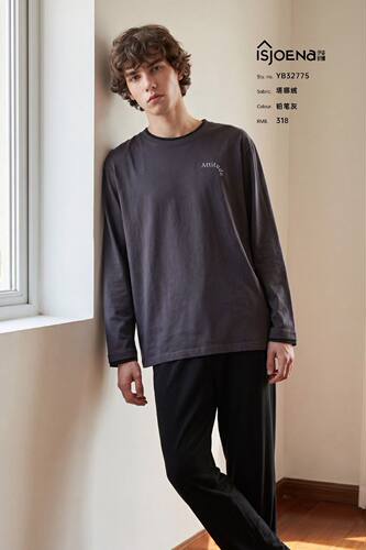伊姿娇娜秋冬男款塔娜绒圆领套头长袖家居服睡衣32775