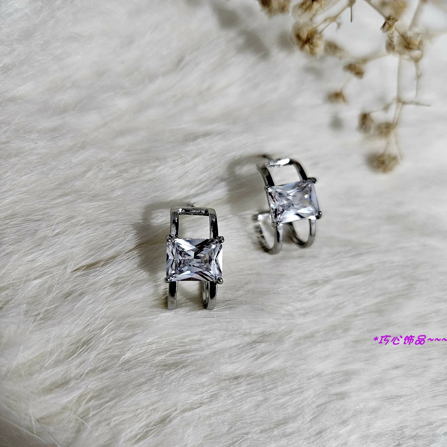 超闪白色锆石s925银耳钉