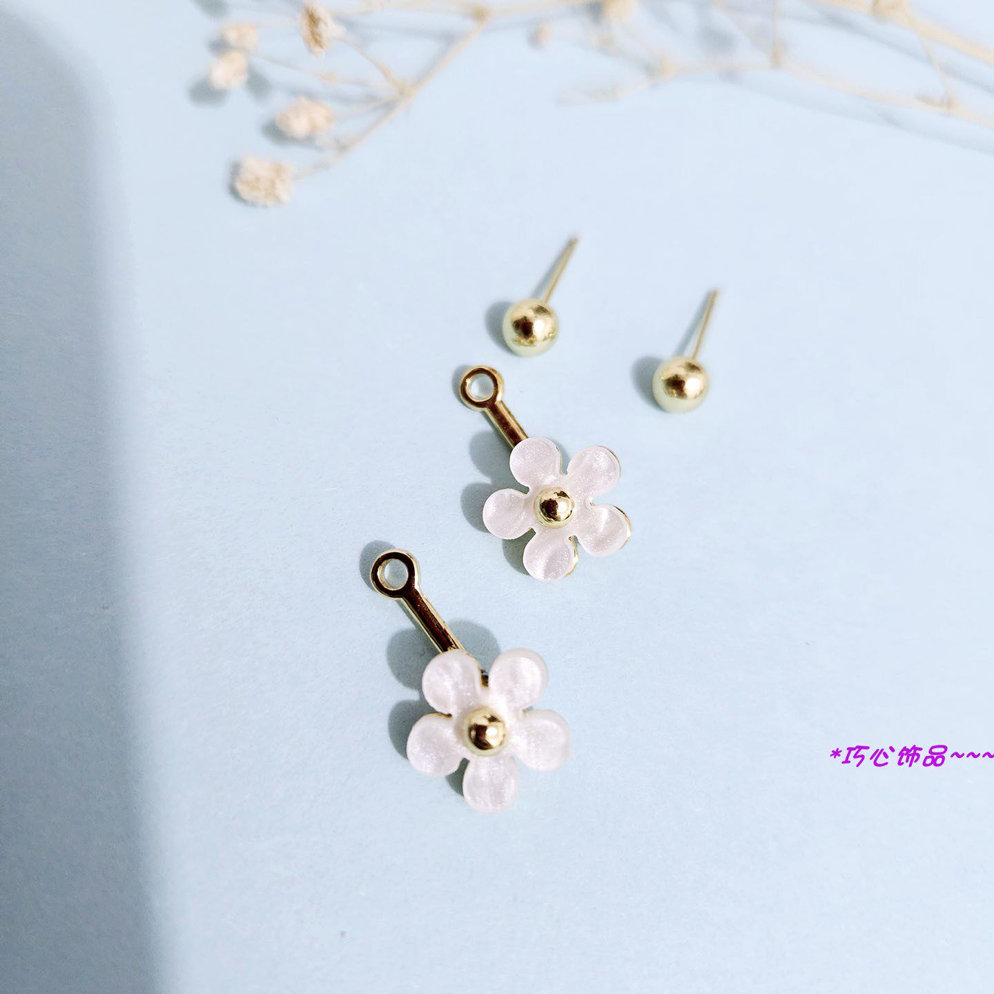 韩版两戴后挂花朵耳钉甜美百搭