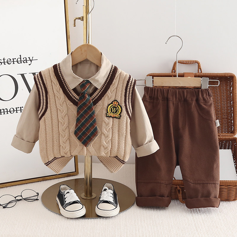 男童秋装套装2025新款儿童春秋季洋气宝宝学院风毛衣马甲三件套潮,童装/婴儿装/亲子装,套装,淘宝优惠券,粉丝福利购,淘宝优惠卷
