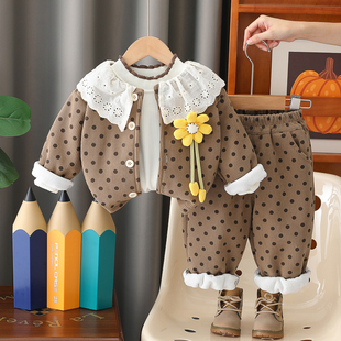 女童洋气卡通秋冬装加绒加厚三件套2026新款婴幼儿宝宝冬季套装潮