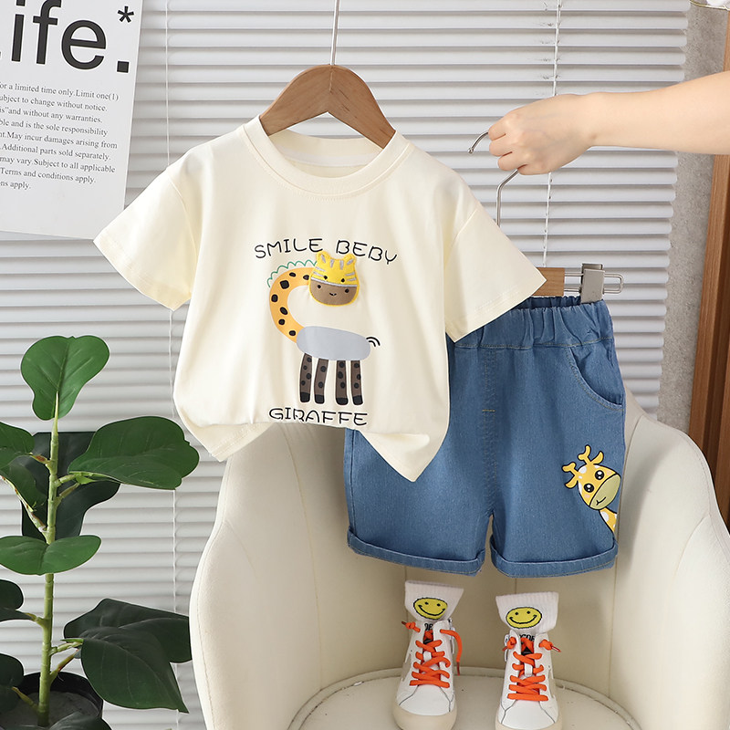 男童夏季短袖套装2025新款休闲运动宝宝夏装薄款两件套小童衣服潮