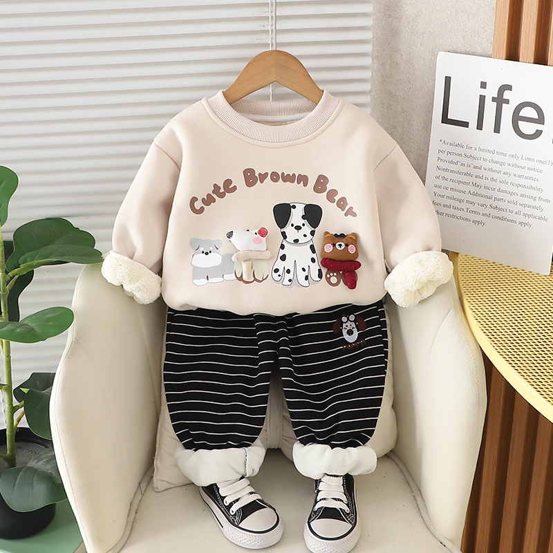 男童2024新款洋气冬装加绒两件套