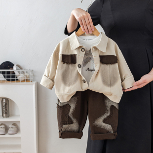 三件套潮 春秋宝宝洋气外套儿童休闲衬衫 男童休闲春秋套装 2026新款