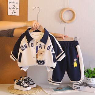 男童春秋套装新款宝宝休闲运动衣服帅气儿童棒球服三件套洋气衣服