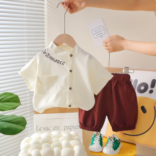 男童夏季短袖套装2026年新款帅气宝宝夏装衣服婴儿薄款衬衫两件套
