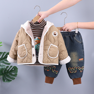 男童装秋冬季加绒加厚三件套婴儿童棉衣男宝宝冬装套装1-3岁5潮衣