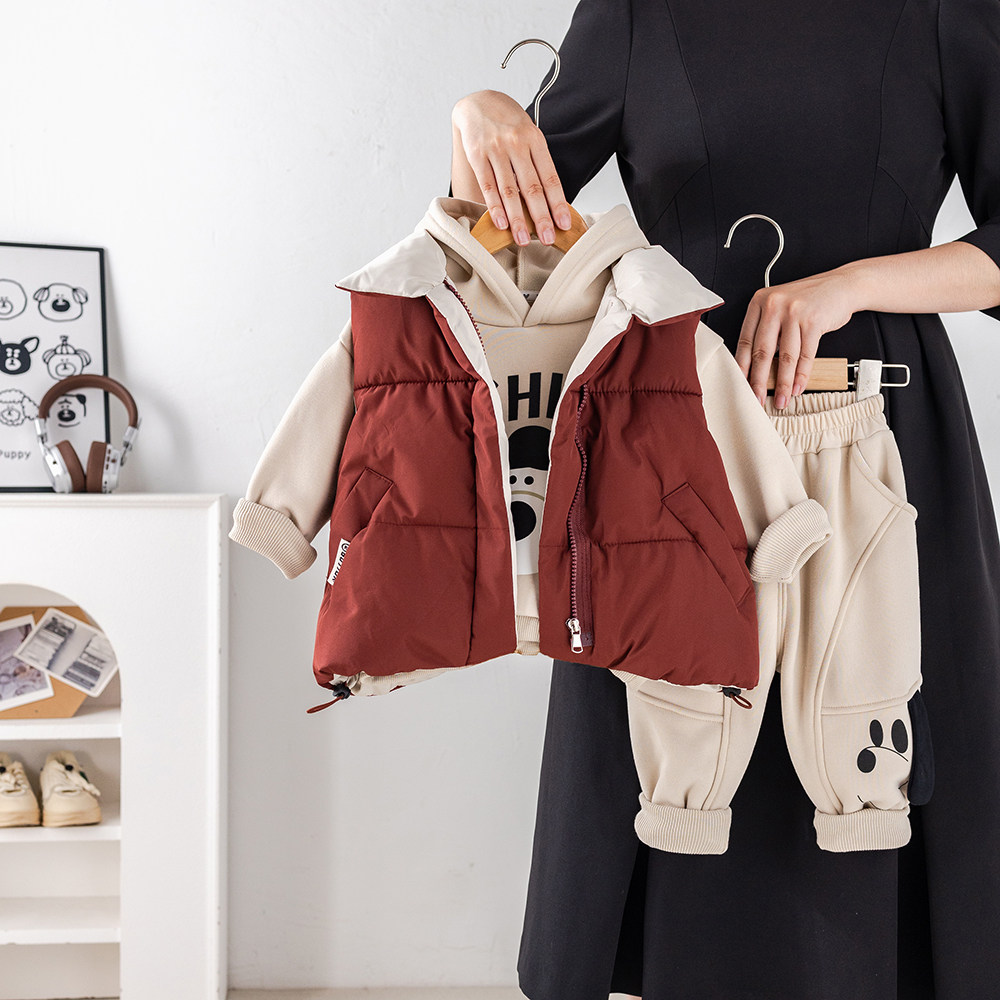 宝宝冬季加绒加厚套装男女童秋冬装可爱保暖三件套婴儿童小孩棉衣