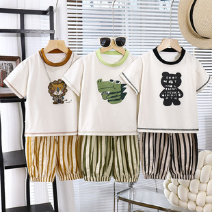 新款 男童七分裤 洋气宝宝夏装 儿童短袖 宽松童装 夏季 马裤 套装