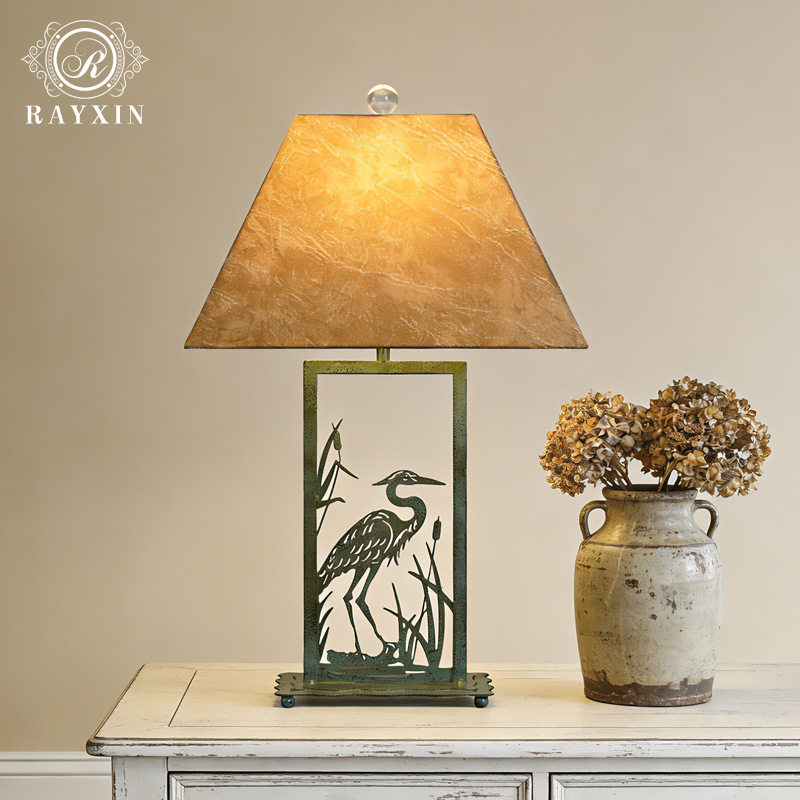 外贸美式复古仙鹤台灯高级感酒店玄关装饰书桌灯欧式卧室床头灯