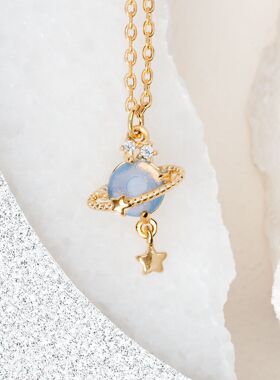 时尚创意设计感星球土星环项链行星吊坠锁骨链项饰跨境风饰品女