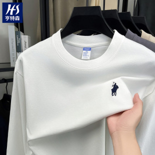 重磅纯棉370克长袖t恤男秋季圆领时尚刺绣打底男士卫衣