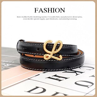 真皮皮带女款高级感L字母扣百搭简约装饰配裤子裙子复古合金腰带