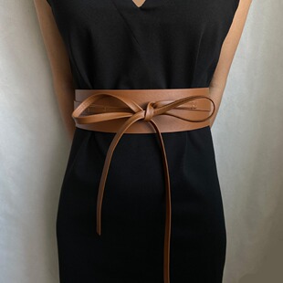 小众设计双圈牛皮腰封女装 优雅束腰宽皮带配裙子真皮带裙带 饰韩版