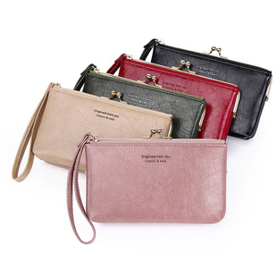 速卖通简约百搭女士手提零钱包大容量长款拉链手机包薄款手挽钱夹