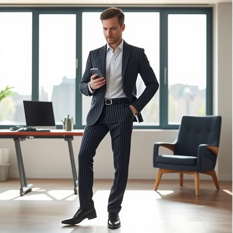 25跨境亚马逊美式春秋男士亚麻宽松透气简约休闲条纹直筒西装长裤