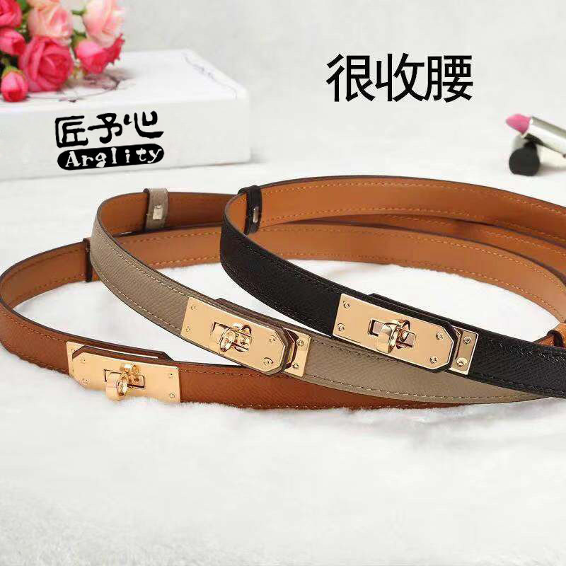 匠予心韩系真皮高档锁扣女士百搭皮带新款时尚青年压纹腰带