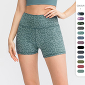 女士裸感印花瑜伽短裤 02412 跑步训练高弹紧身运动速干健身3分裤