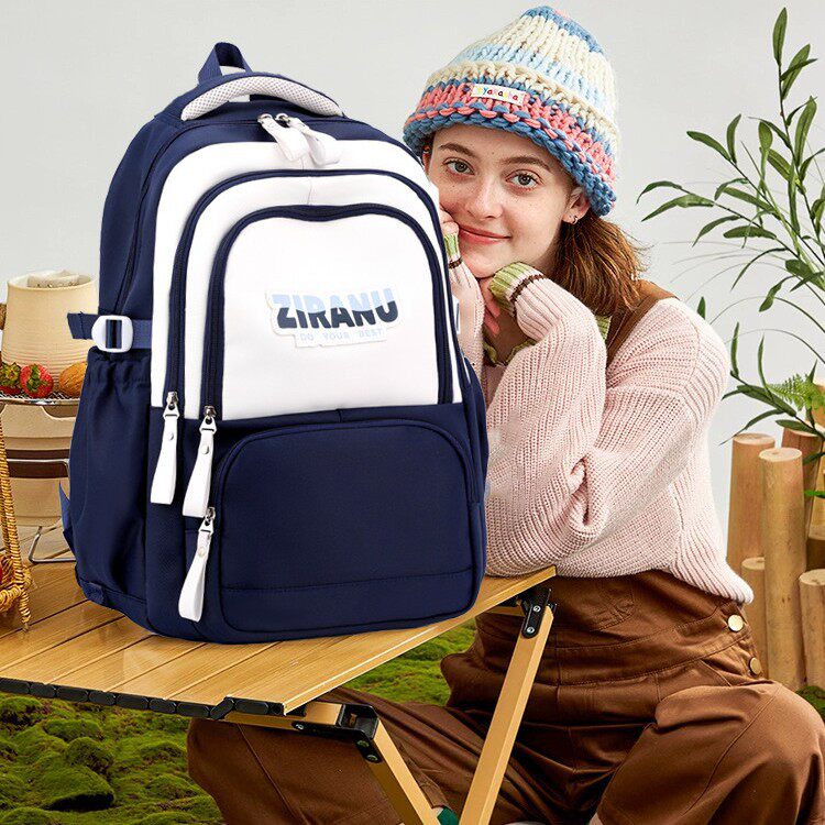 自然鱼书包女大容量双肩背包大学初中生高中高颜值简约可爱红色包