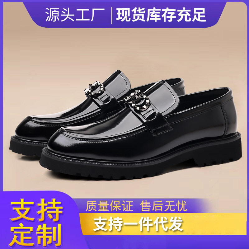 秋季英伦风男士一脚蹬乐福鞋商务皮鞋男款真皮休闲豆豆鞋漆皮男鞋