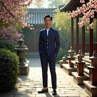 新中式修身礼服西装男套装商务设计绅士休闲潮流正装新郎结婚西服